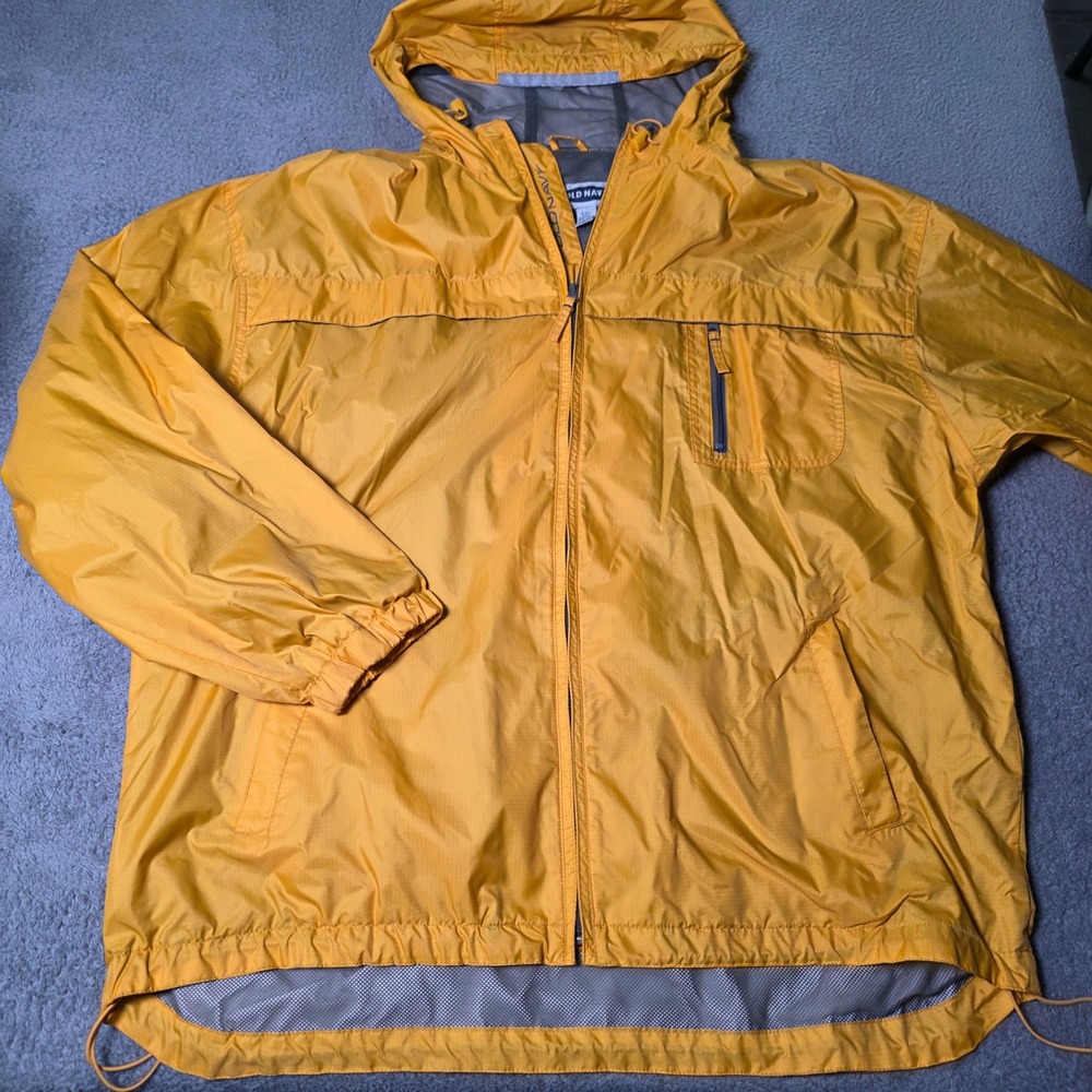 Old Navy Mens XXL Windbreaker Jacket Yellow Hooded Mesh Lined Ripstop Full Zip